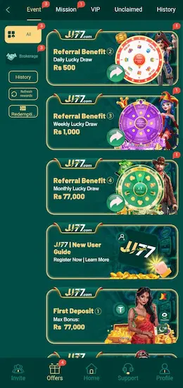 JJ77 Game bonuses